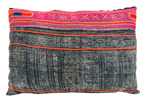 18th Century Asian Batik Printed Linen with Embroidery Pillow (3 available)