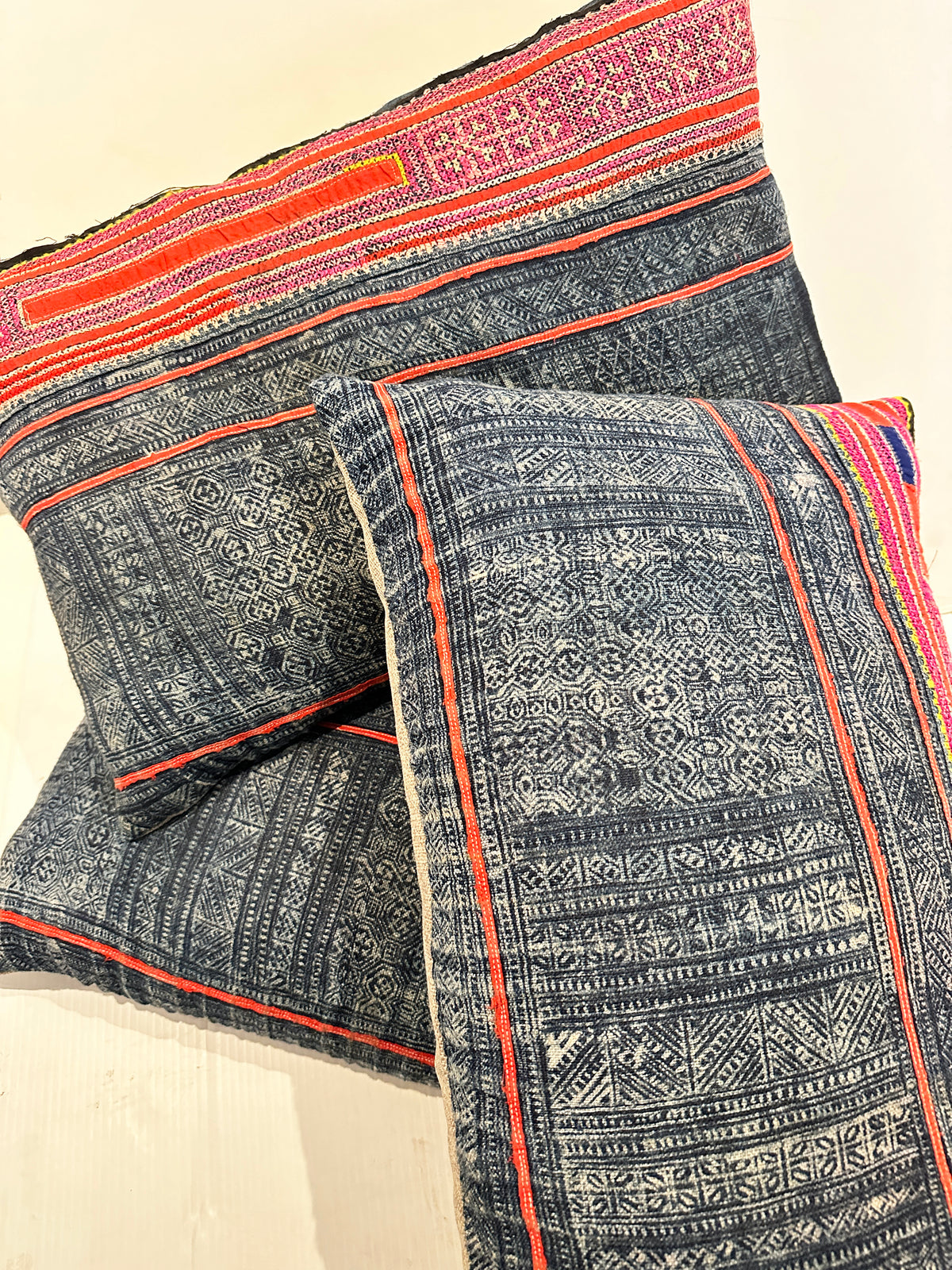 18th Century Asian Batik Printed Linen with Embroidery Pillow ID: P030109