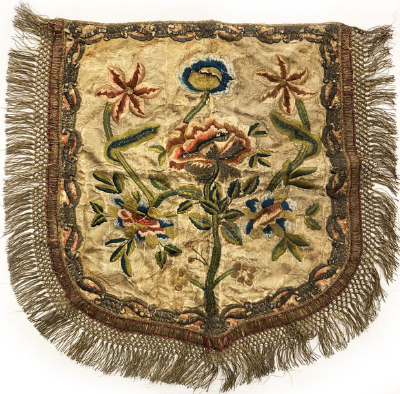 16th Century Italian Embroidery on Silk Coverlet