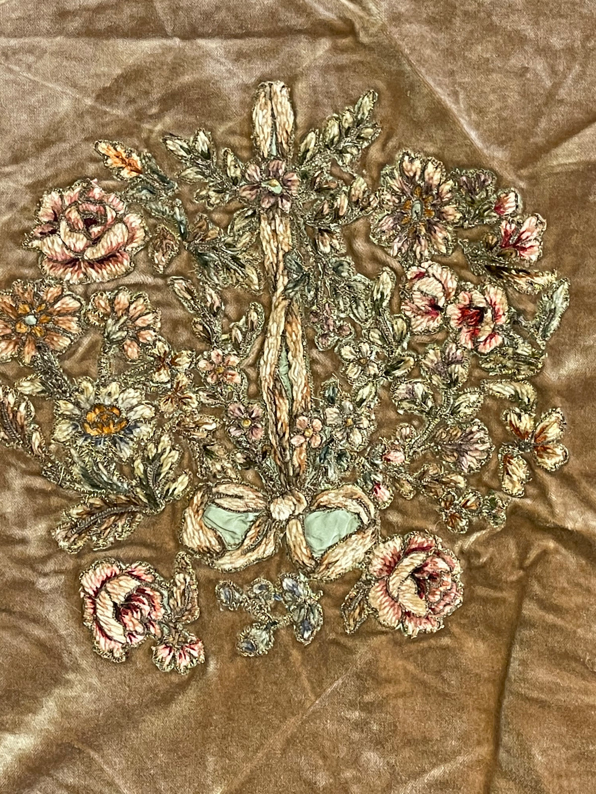 18th Century French Applique on Velvet for Pillow ID: T042115