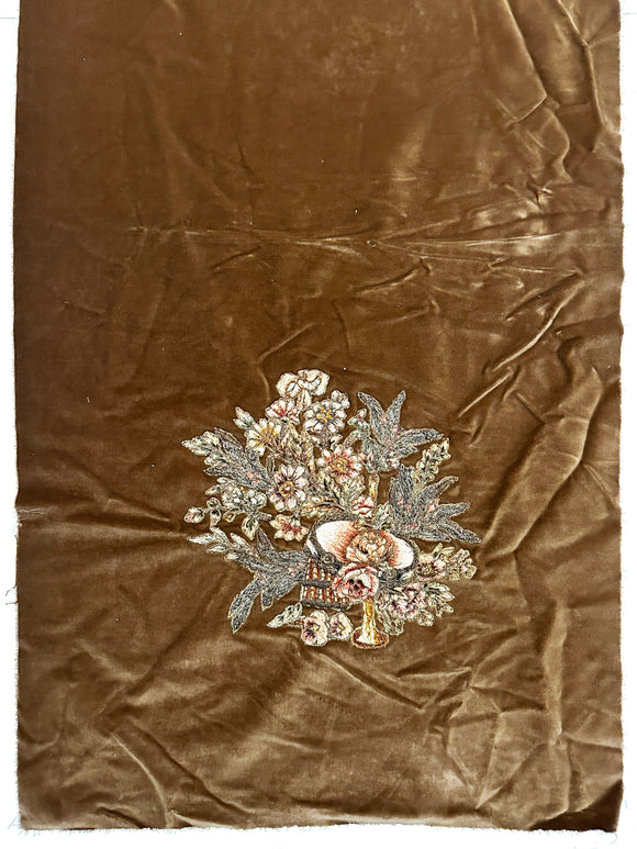 19th Century French Cut Velvet with Embroidery