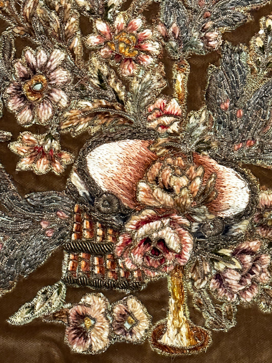 19th Century French Cut Velvet with Embroidery ID: T122202