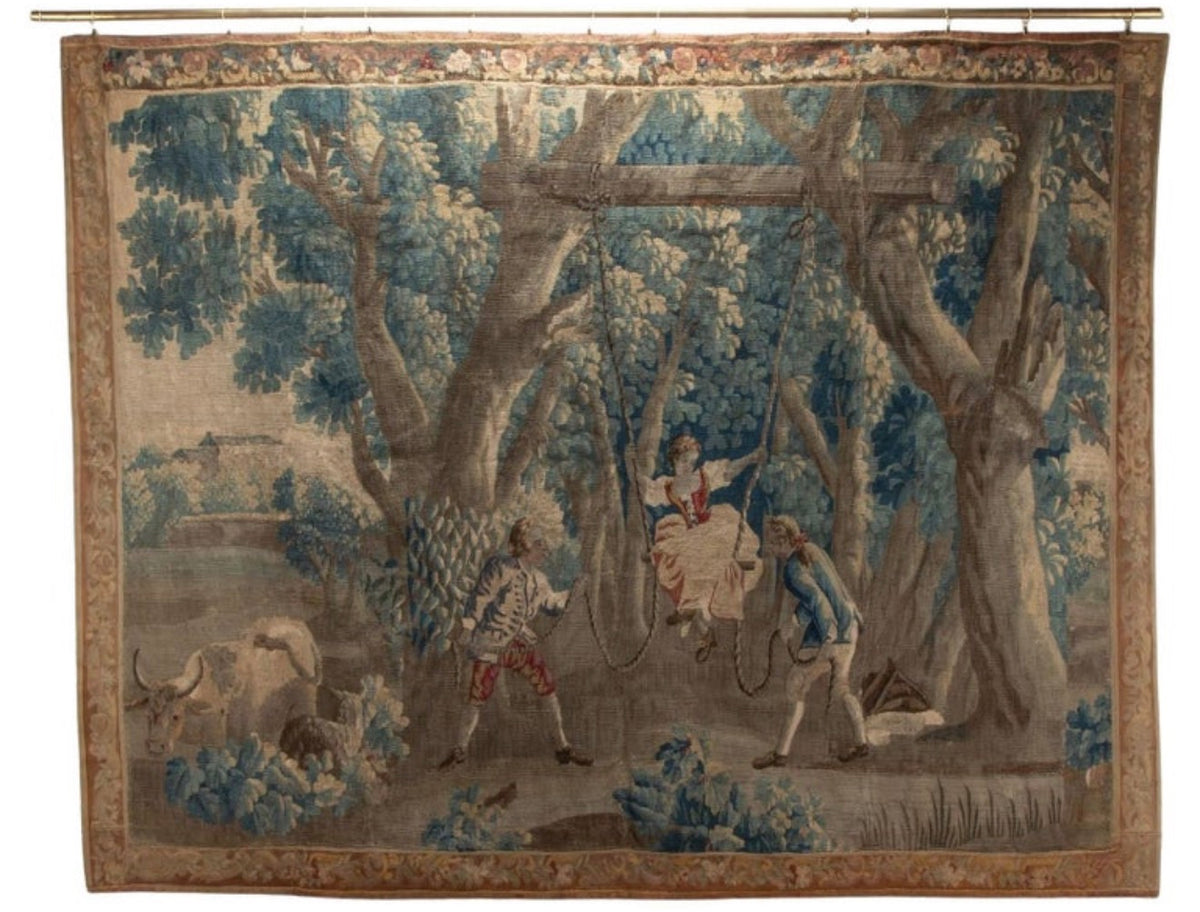 Early 18th Century Flemish Tapestry Wall Hanging - Girl on a Swing
