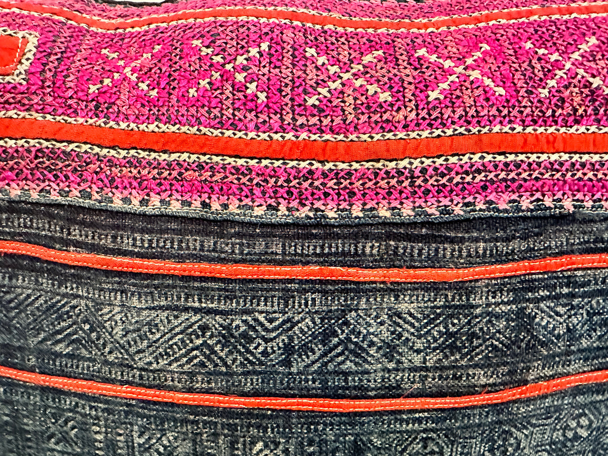 18th Century Asian Batik Printed Linen with Embroidery Pillow ID: P030109