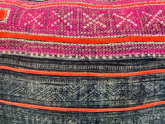 18th Century Asian Batik Printed Linen with Embroidery Pillow ID: P030109