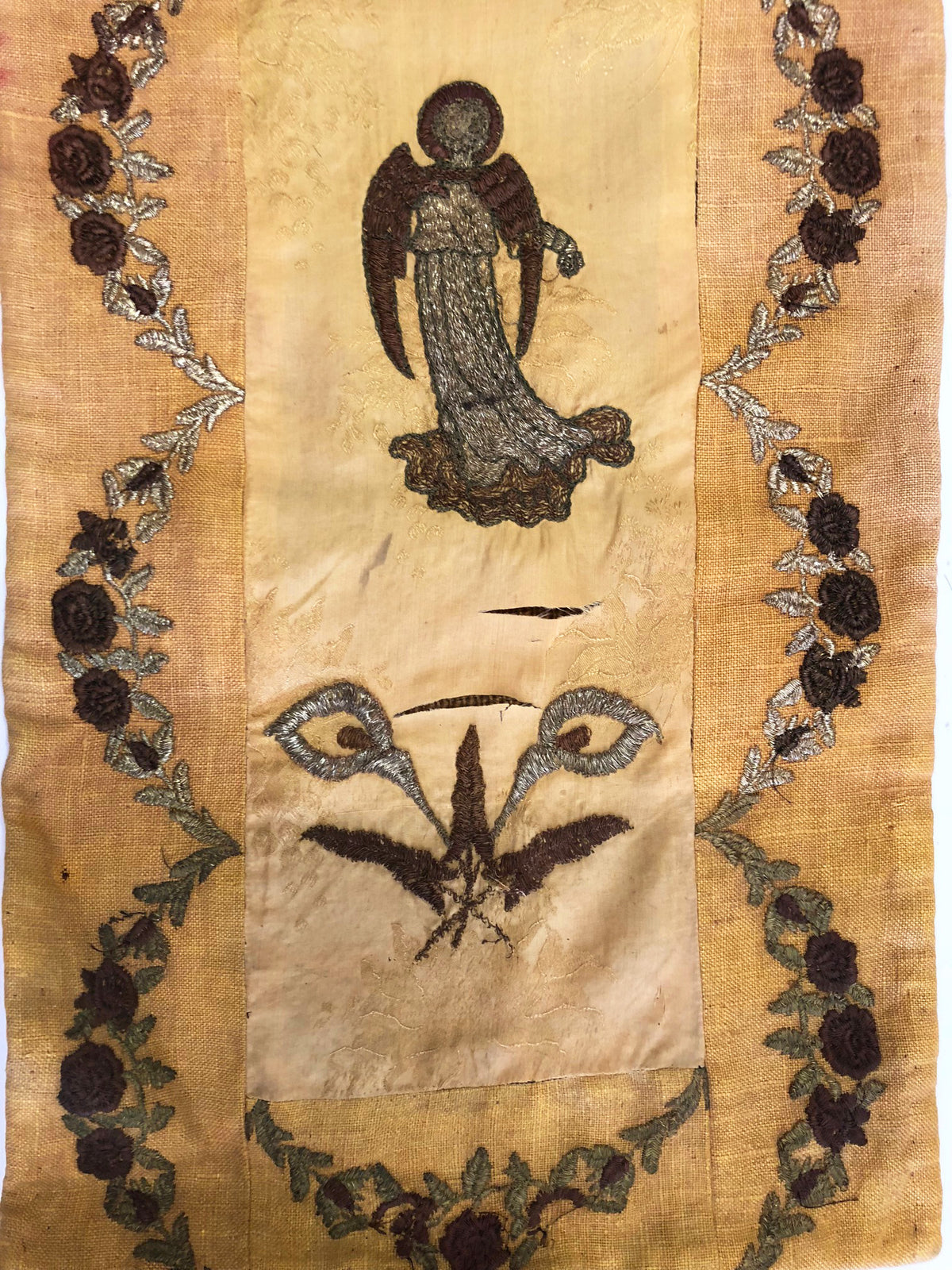 18th Century Italian Silk Embroidery Panel ID: L0619-01