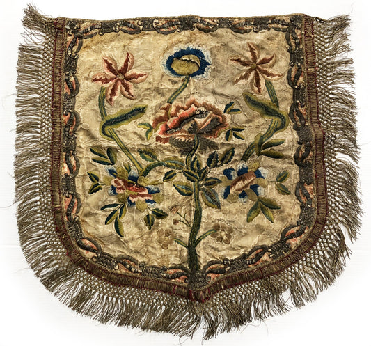 16th Century Italian Embroidery on Silk Coverlet ID: M0619-02
