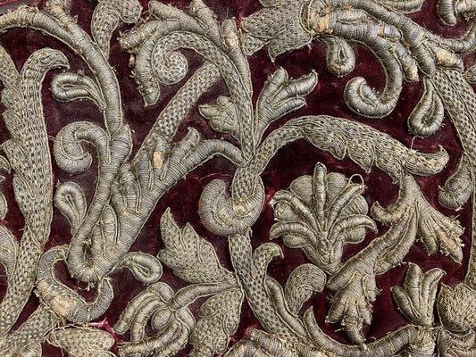 17th Century European Embroidery on Cut Velvet ID: T042112