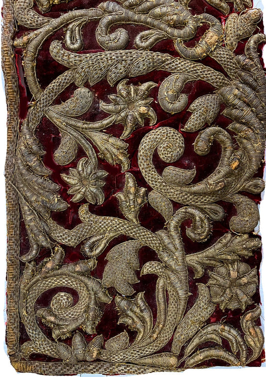17th Century European Embroidery on Cut Velvet ID: T042112