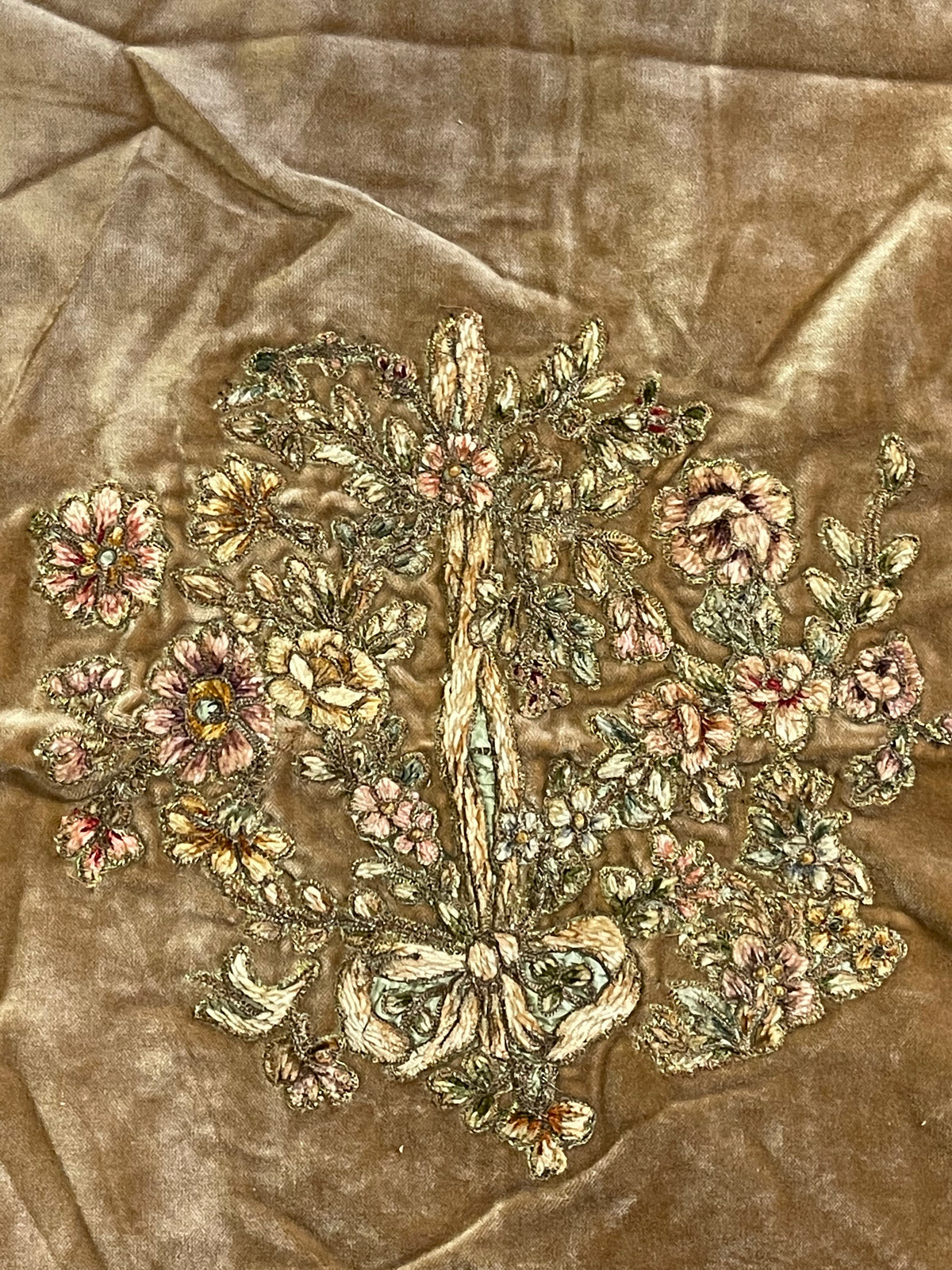 18th Century French Applique on Velvet for Pillow ID: T042115