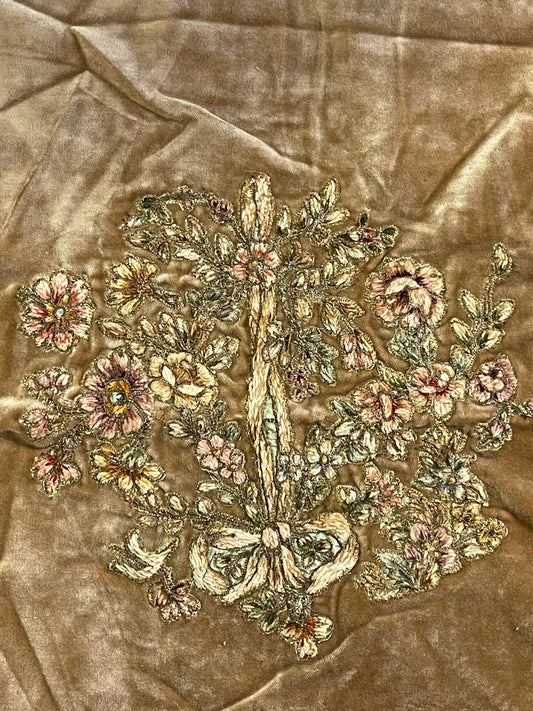 18th Century French Applique on Velvet for Pillow ID: T042115