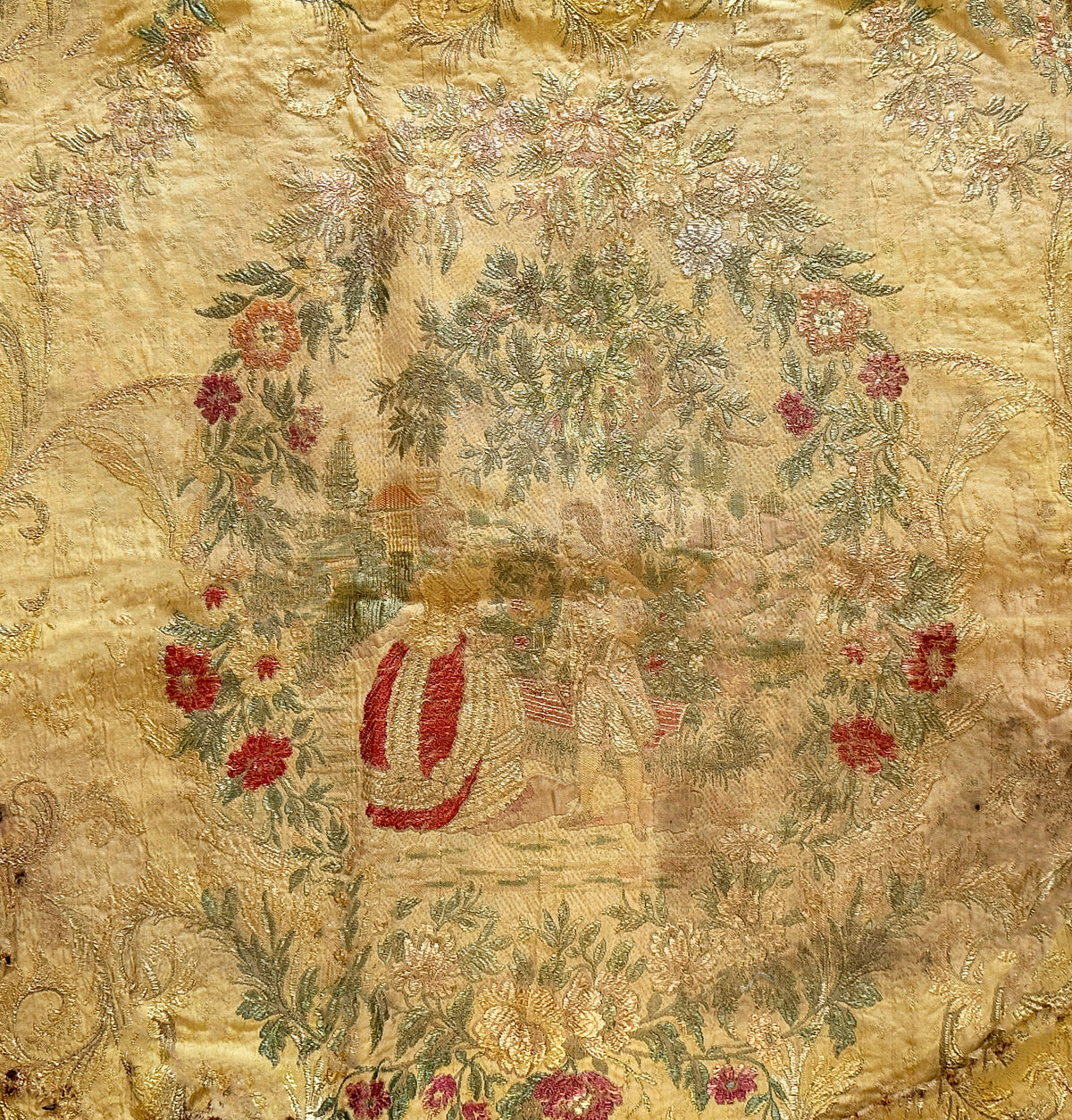 19th Century French Silk Brocade Seat cover ID: T082406